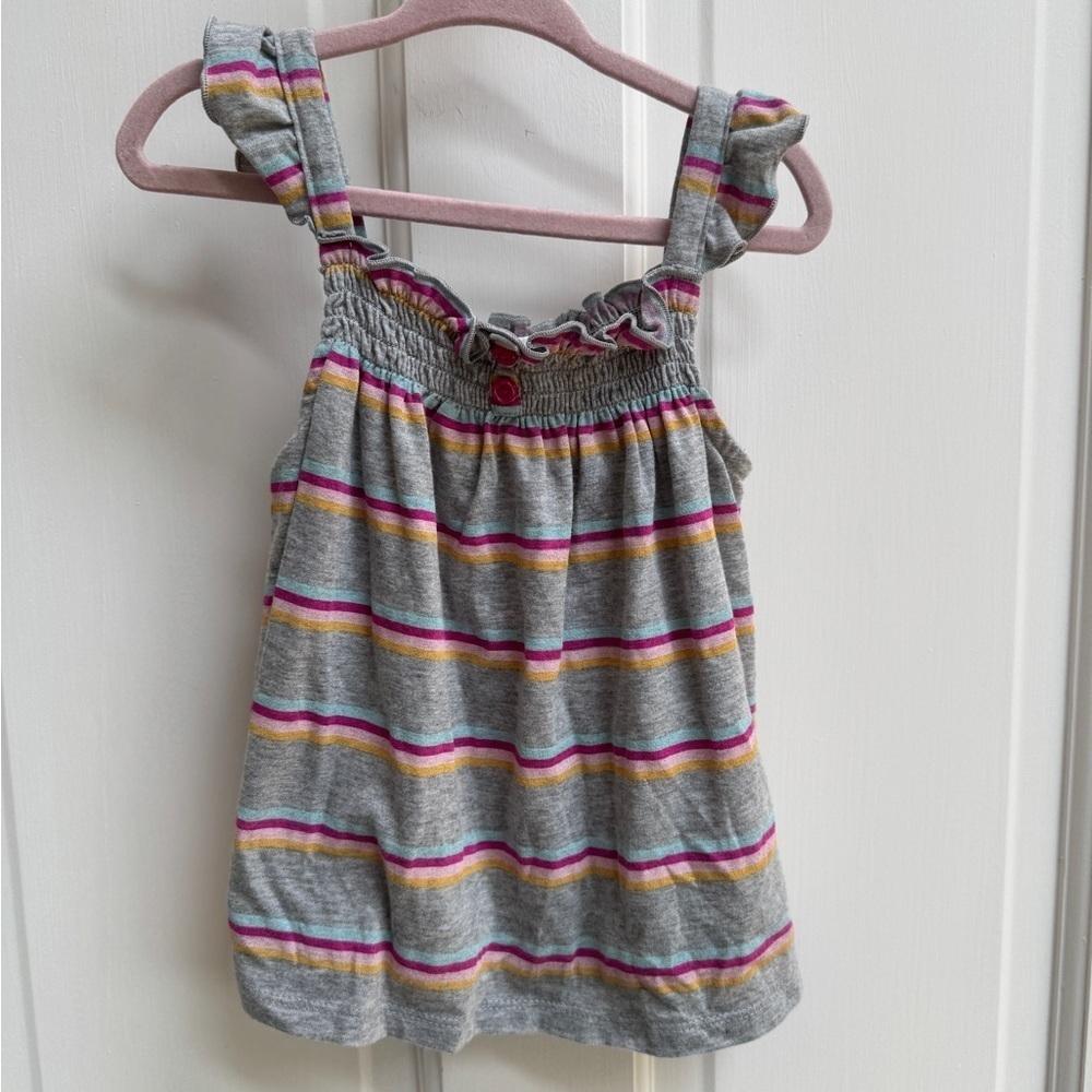NWOT Okie Dokie 3T Girls Gray and Pink Ruffle Strap Short Sleeve Blouse Top